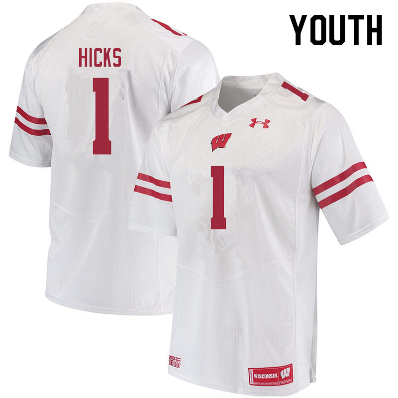 Youth #1 Faion Hicks Wisconsin Badgers College Football Jerseys Sale-White